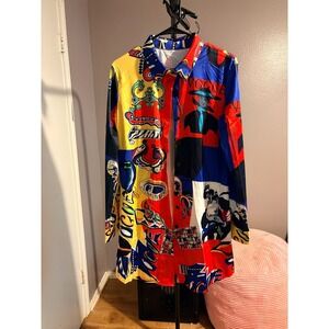Unbranded Women's Colorful Flow Top Long Sleeve Mini-Dress Multicolor Sz XXL